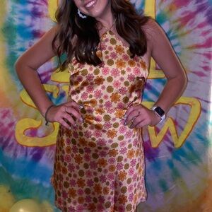 Pink and Orange 70s Style Floral Dress